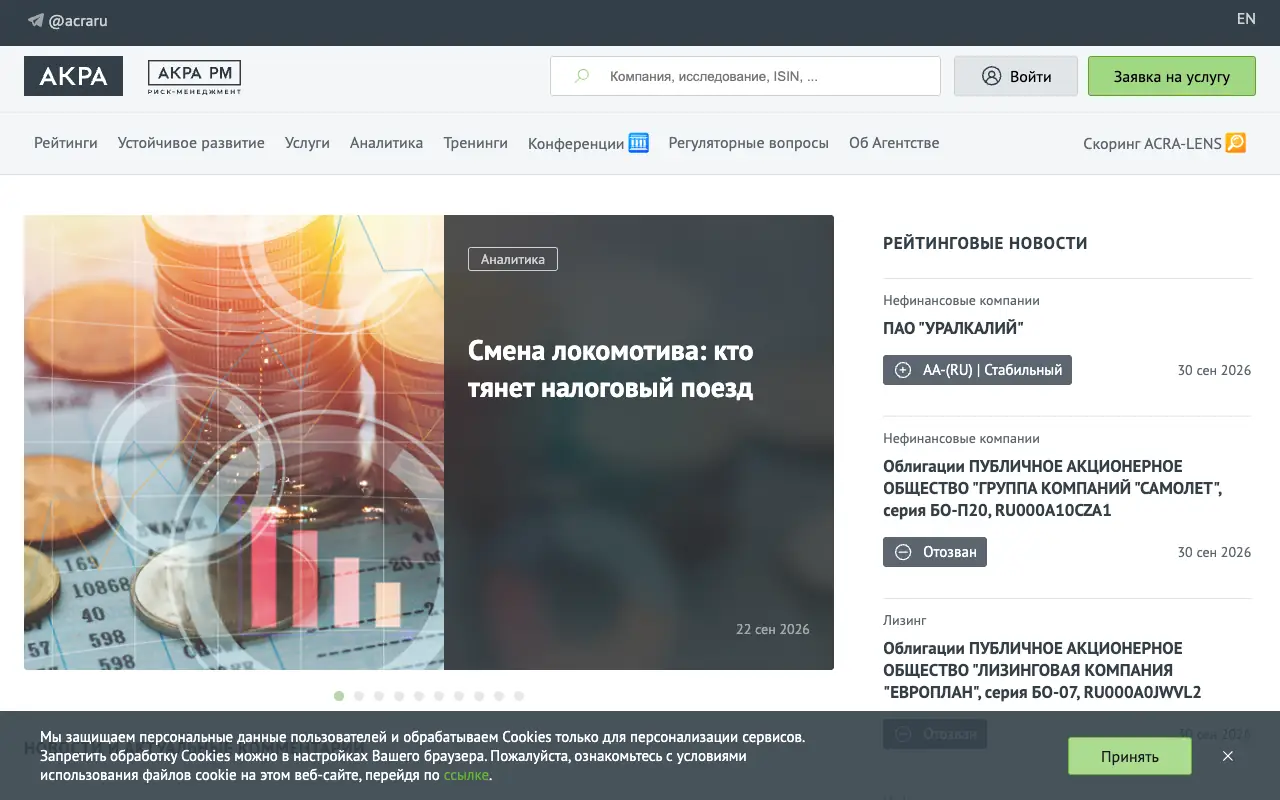 АКРА: главная страница acra-ratings.ru 30 сентября 2026
