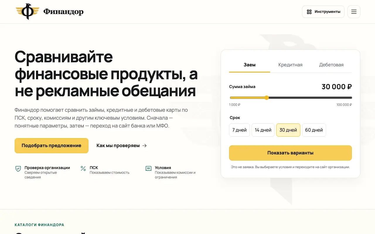Финандор: главная страница finandor.ru 30 сентября 2026