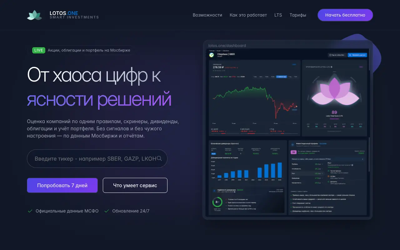 Lotos.One: главная страница lotos.one 30 сентября 2026