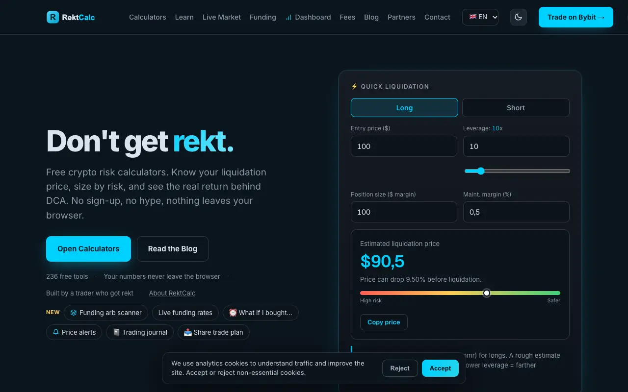 RektCalc: главная страница rektcalc.com 30 сентября 2026