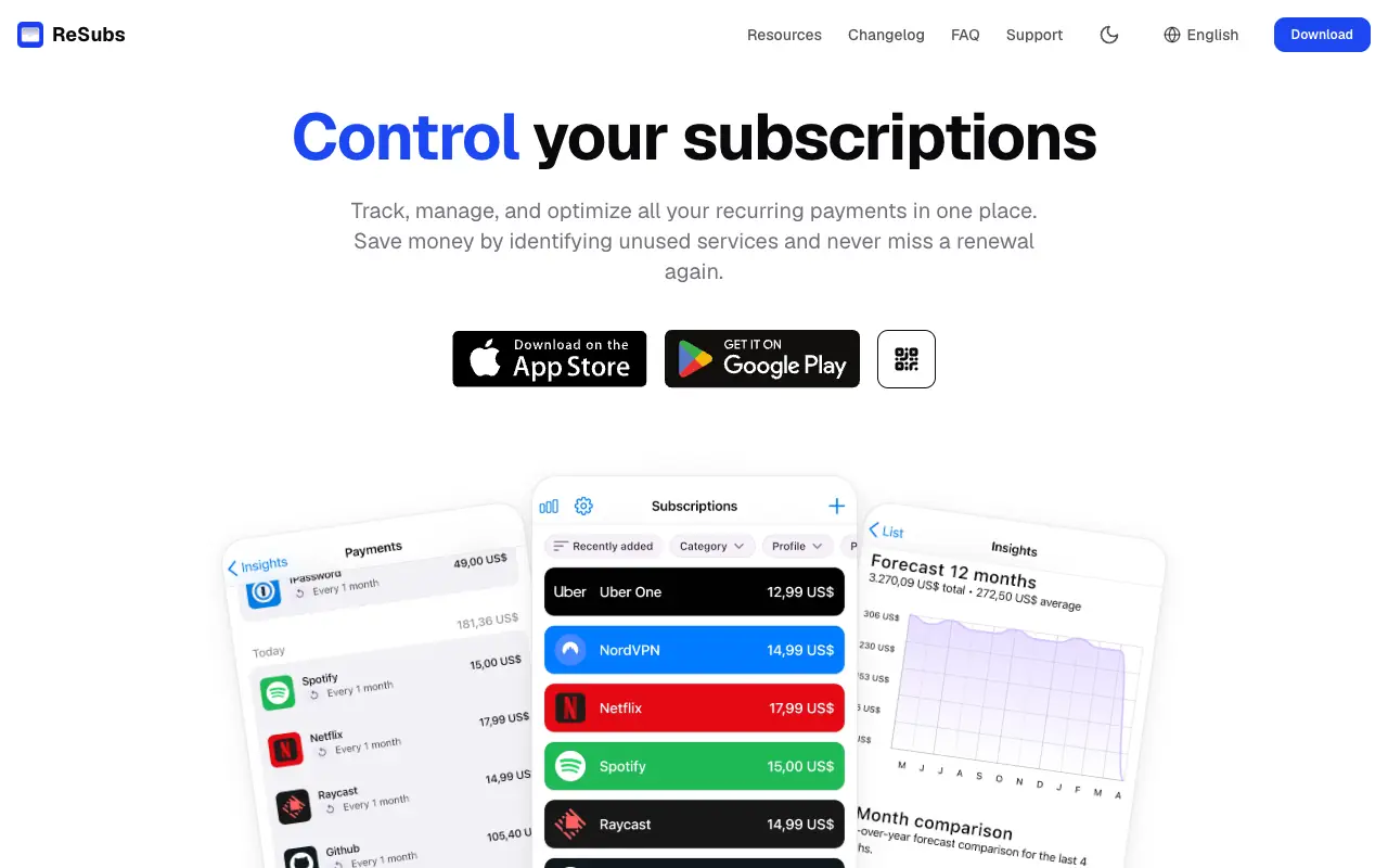 ReSubs: главная страница resubs.app 30 сентября 2026