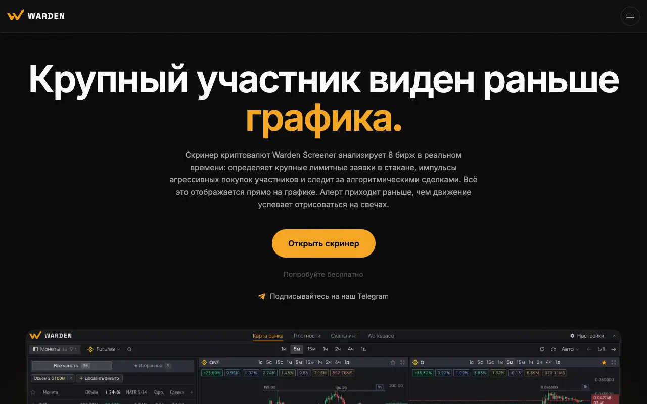 Warden Screener: главная страница warden.trading 30 сентября 2026